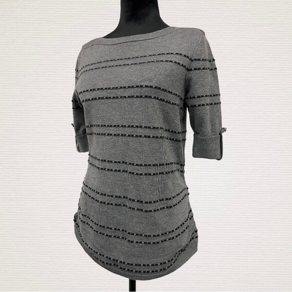 Apt. 9 Ruched lace Knit Career Top
Sweater mid sleeve gray black stripes Small - Picture 7 of 8